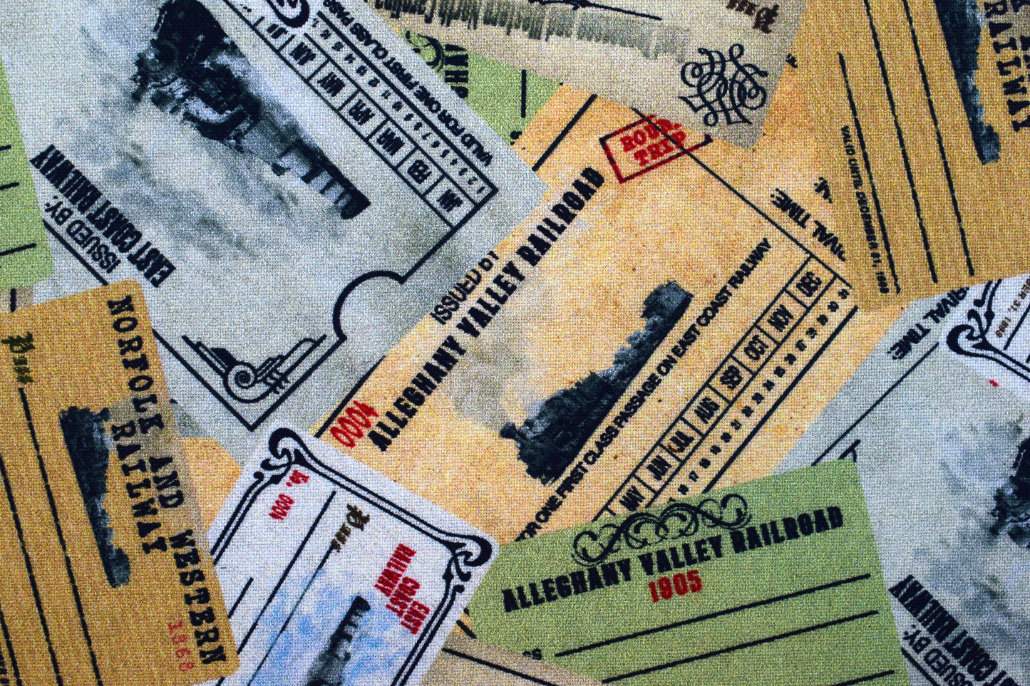 Train Ticket fabric, Quilting fabric, cotton fabric, Autumn Steam - Price by the Half Metre The Quilt Sanctuary