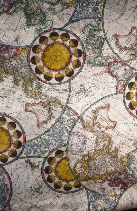 Extra wide world map fabric, cotton quilting fabric, antique map, - Price by the Half Metre The Quilt Sanctuary