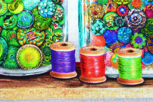 Sewing room fabric, cotton reels , buttons, cotton fabric, Quilting fabric, Sewing Emporium - Price by the Half Metre The Quilt Sanctuary