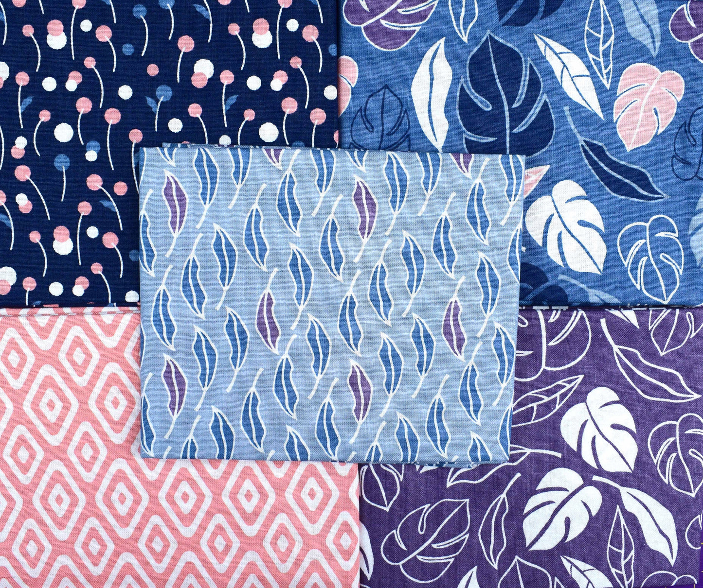 Botanical Elements blue fat Quarter Bundle, geometric fabric, quilting fabric The Quilt Sanctuary