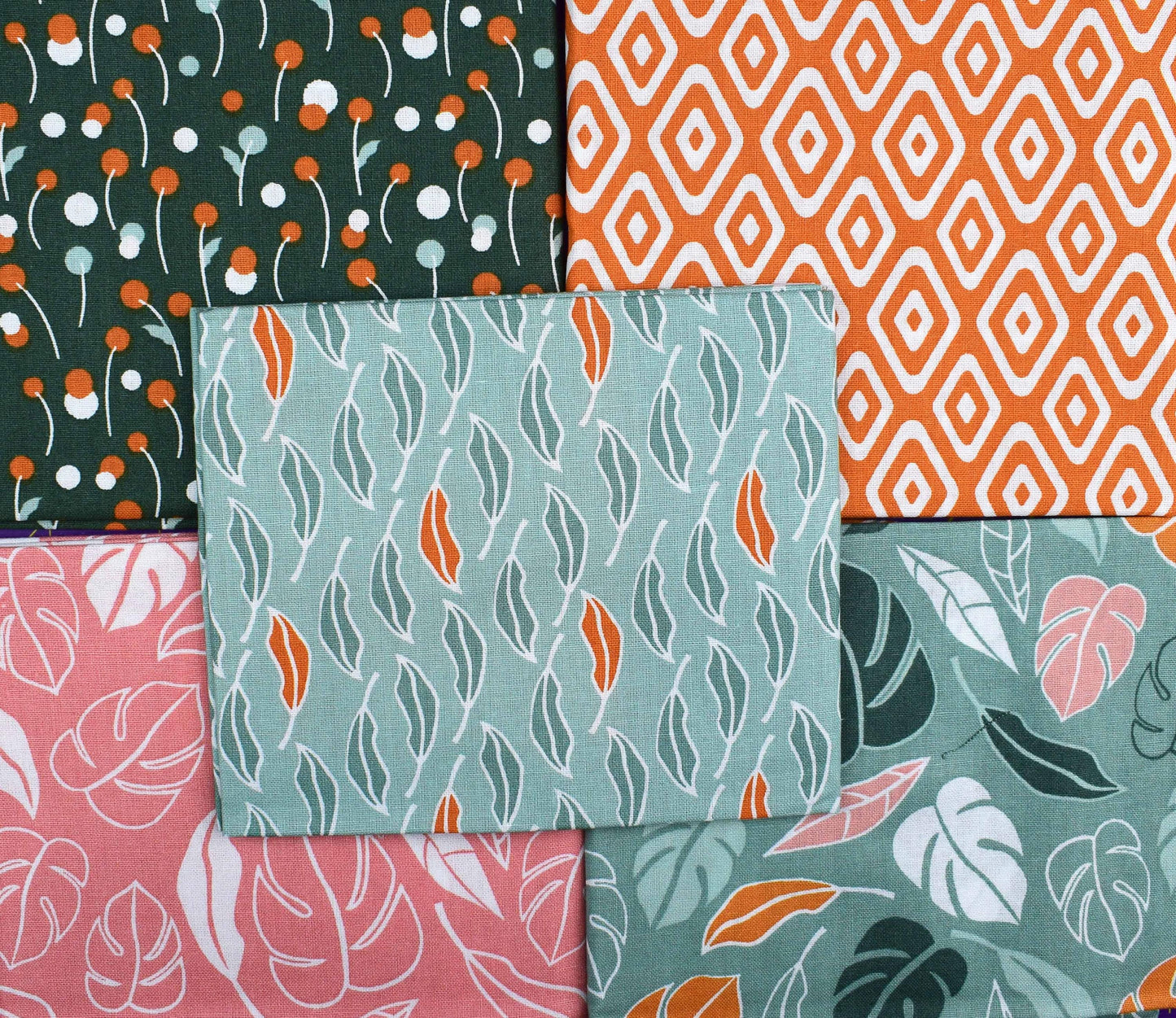 Botanical Elements green fat Quarter Bundle, geometric fabric, quilting fabric The Quilt Sanctuary