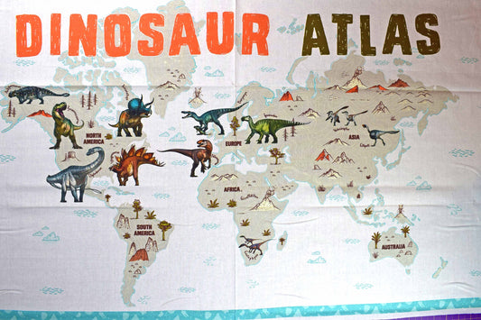 Dinosaur Atlas fabric panel, Natural history Museum, Quilting fabric The Quilt Sanctuary
