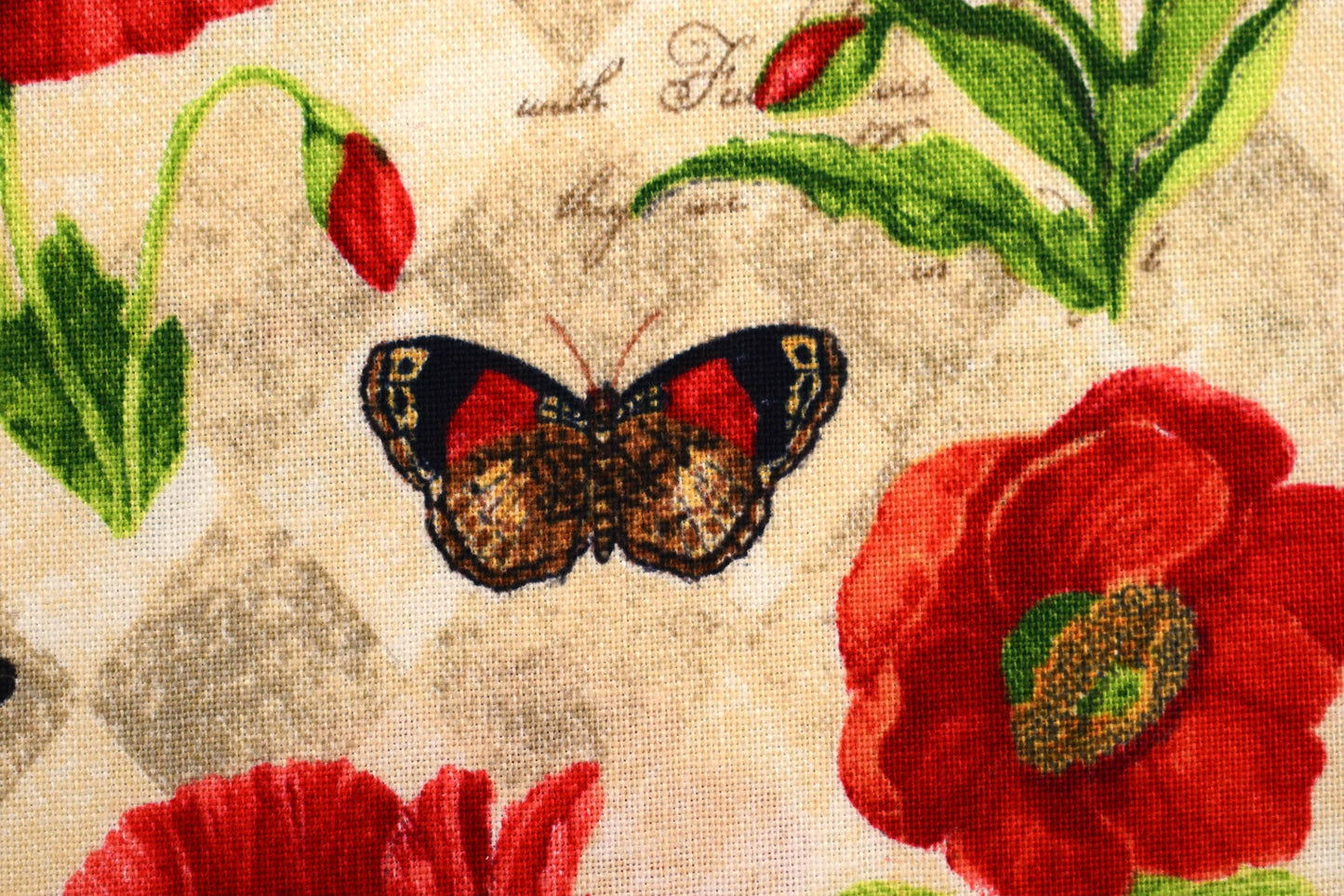 poppy and butterfly fabric, poppies quilting fabric - Price by the Half Metre The Quilt Sanctuary