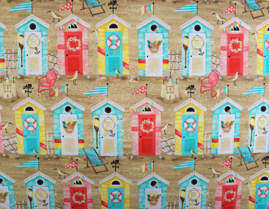 Seaside fabric, Quilting fabric, cotton fabric, beach hut fabric - Price by the Half Metre The Quilt Sanctuary
