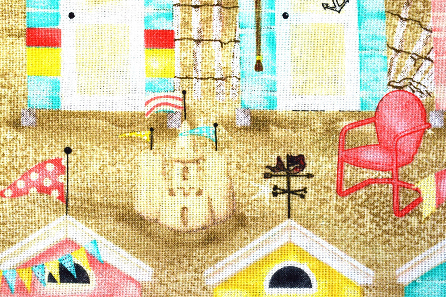 Seaside fabric, Quilting fabric, cotton fabric, beach hut fabric - Price by the Half Metre The Quilt Sanctuary
