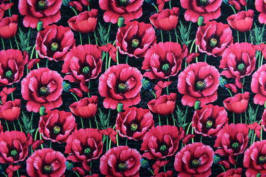 black poppy fabric, poppies quilting fabric - Price by the Half Metre The Quilt Sanctuary