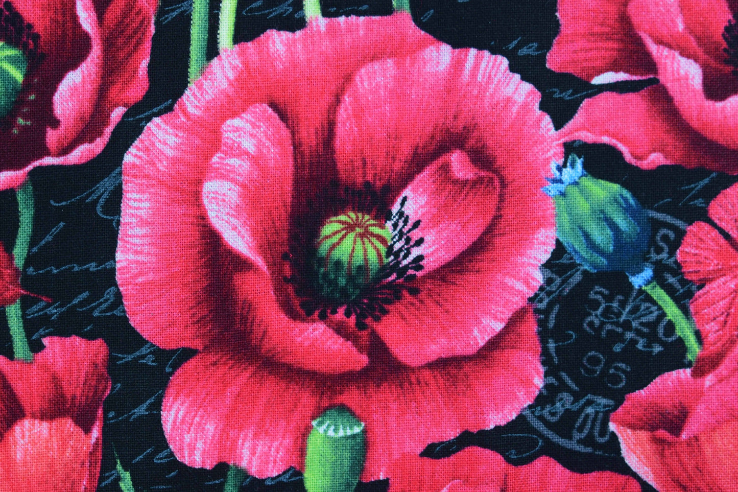 black poppy fabric, poppies quilting fabric - Price by the Half Metre The Quilt Sanctuary