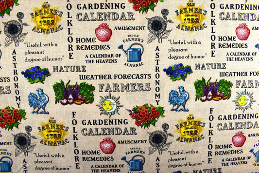 old farmers almanac Fabric, Cotton Quilting fabric, - Price by the Half Metre The Quilt Sanctuary