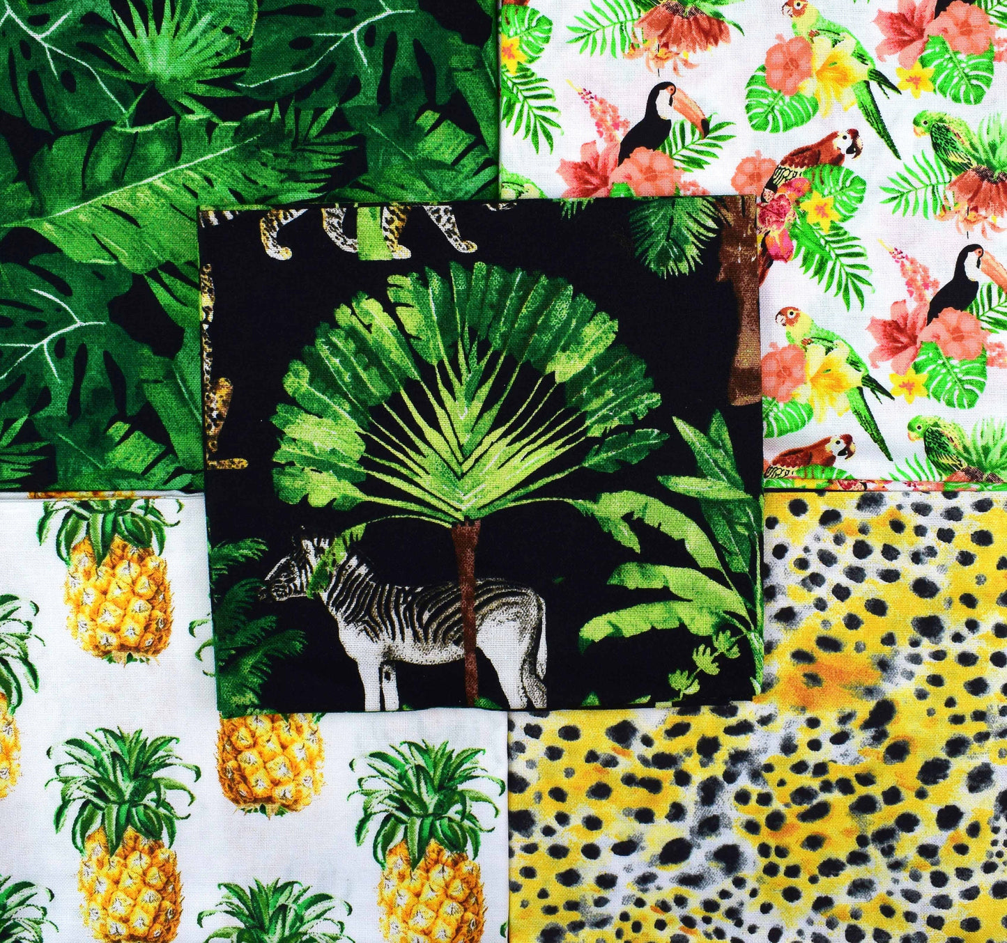 Tropical fat Quarter Bundle, Zebra fabric, quilting fabric The Quilt Sanctuary