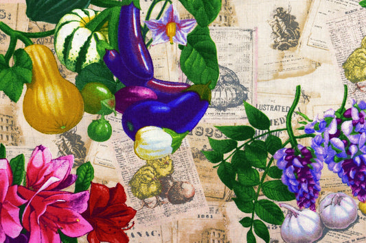 Vegetable fabric, Vegetable patch quilting fabric, old farmers almanac - Price by the Half Metre The Quilt Sanctuary