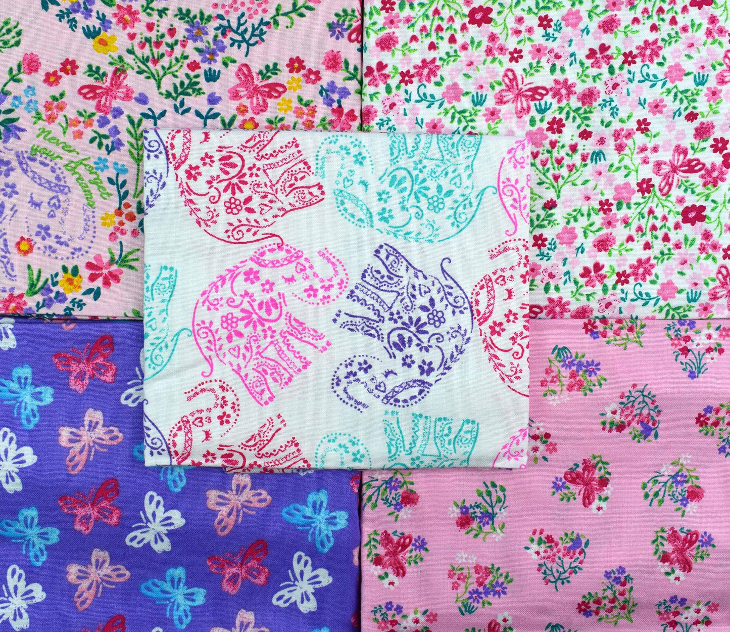 floral Elephant fat Quarter Bundle, Small floral fabric, quilting fabric The Quilt Sanctuary