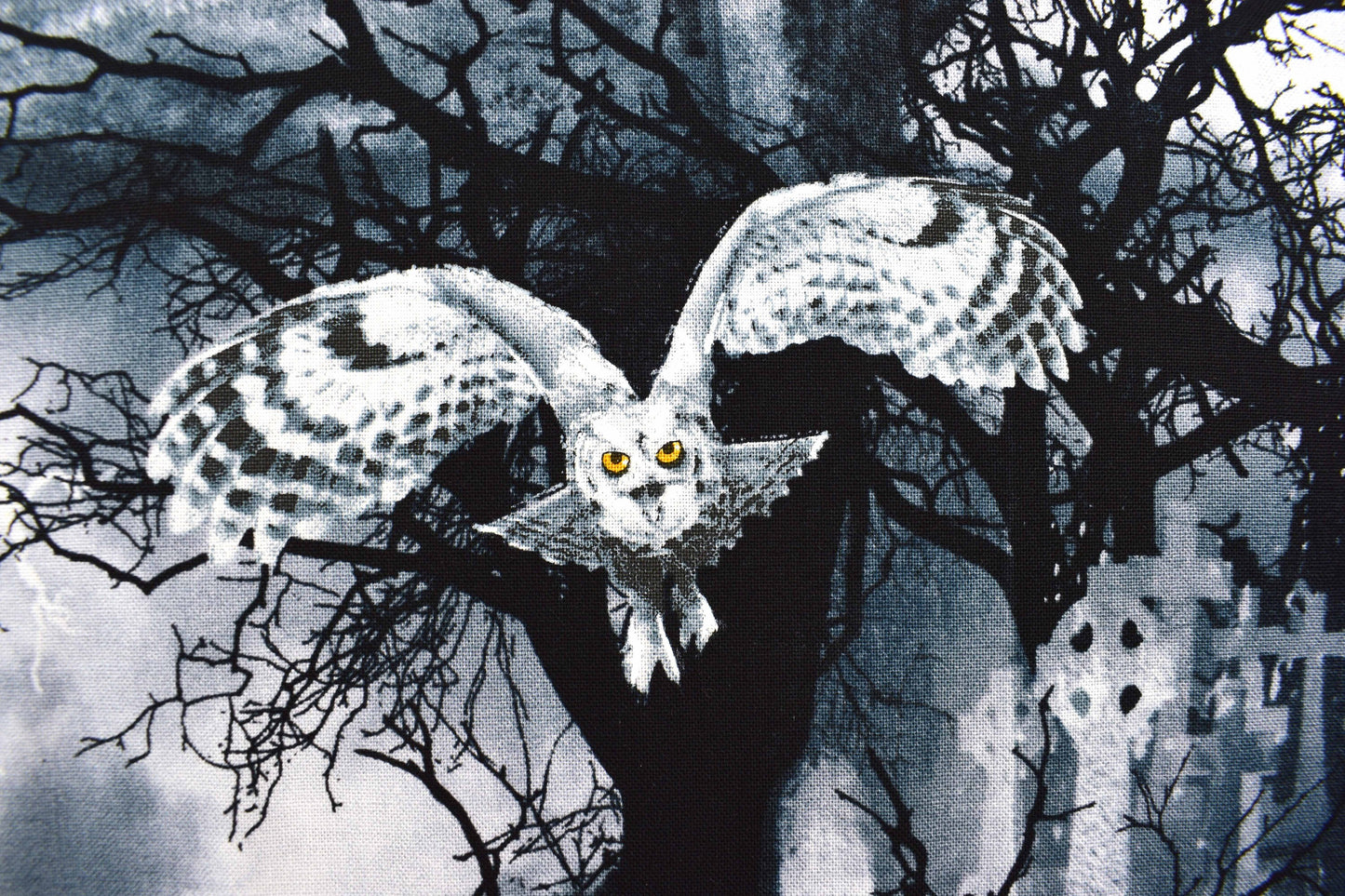 Owl fabric, graveyard fabric, Gothic horror fabric, Quilting fabric, cotton fabric, Wicked Fog - Price per half Metre The Quilt Sanctuary