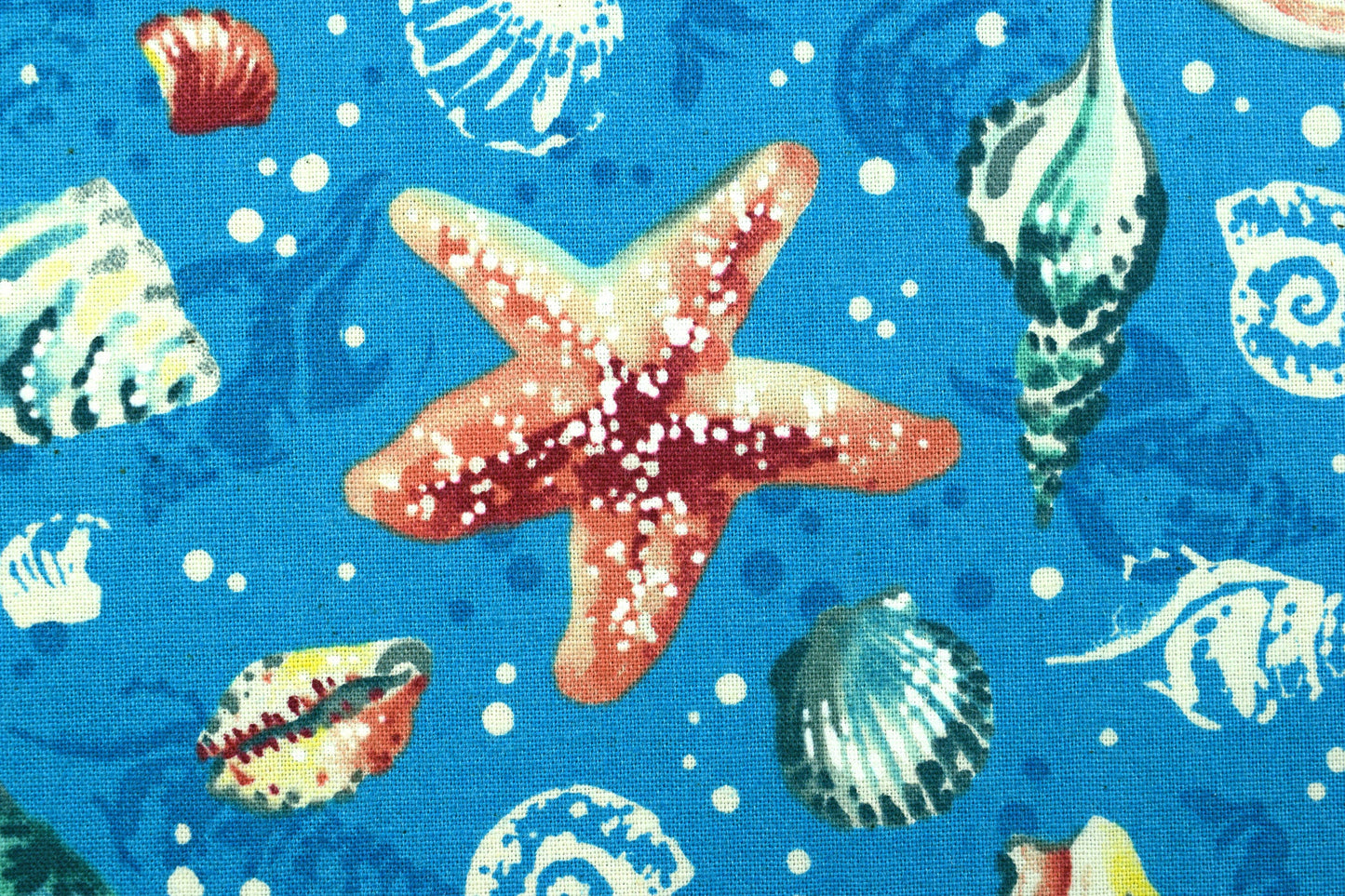 Blue starfish and Shell Fabric, cotton quilting fabric, Sunset Coast - Price by the Half Metre The Quilt Sanctuary