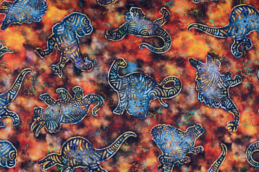 Dinosaur material, Quilting fabric, burnt orange cotton fabric, prehistoric - Price by the Half Metre The Quilt Sanctuary