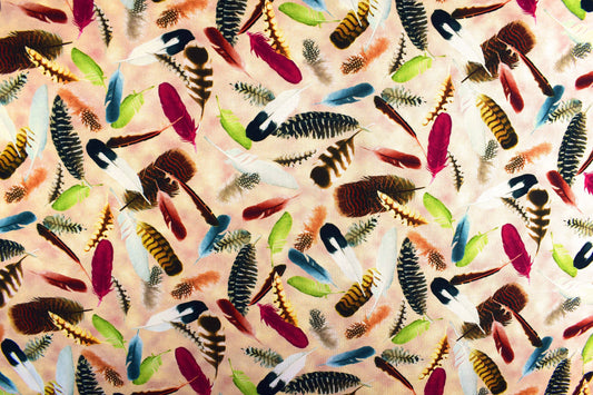Feathers fabric, bird feathers, Quilting fabric, cotton fabric, Hummingbird Garden - Price by the Half Metre The Quilt Sanctuary