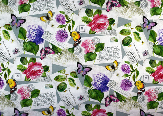 Postcard fabric, quilting fabric, Scented Garden by Deborah Edwards, Price by the Half Metre The Quilt Sanctuary