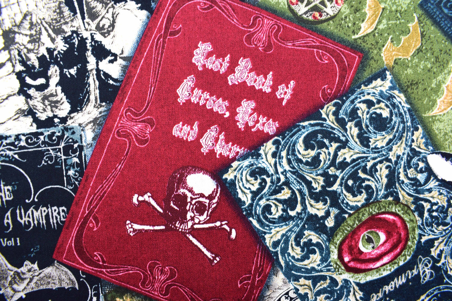 Spell book fabric, Halloween fabric, Quilting fabric, cotton fabric, Wicked Fog - Price per half Metre The Quilt Sanctuary