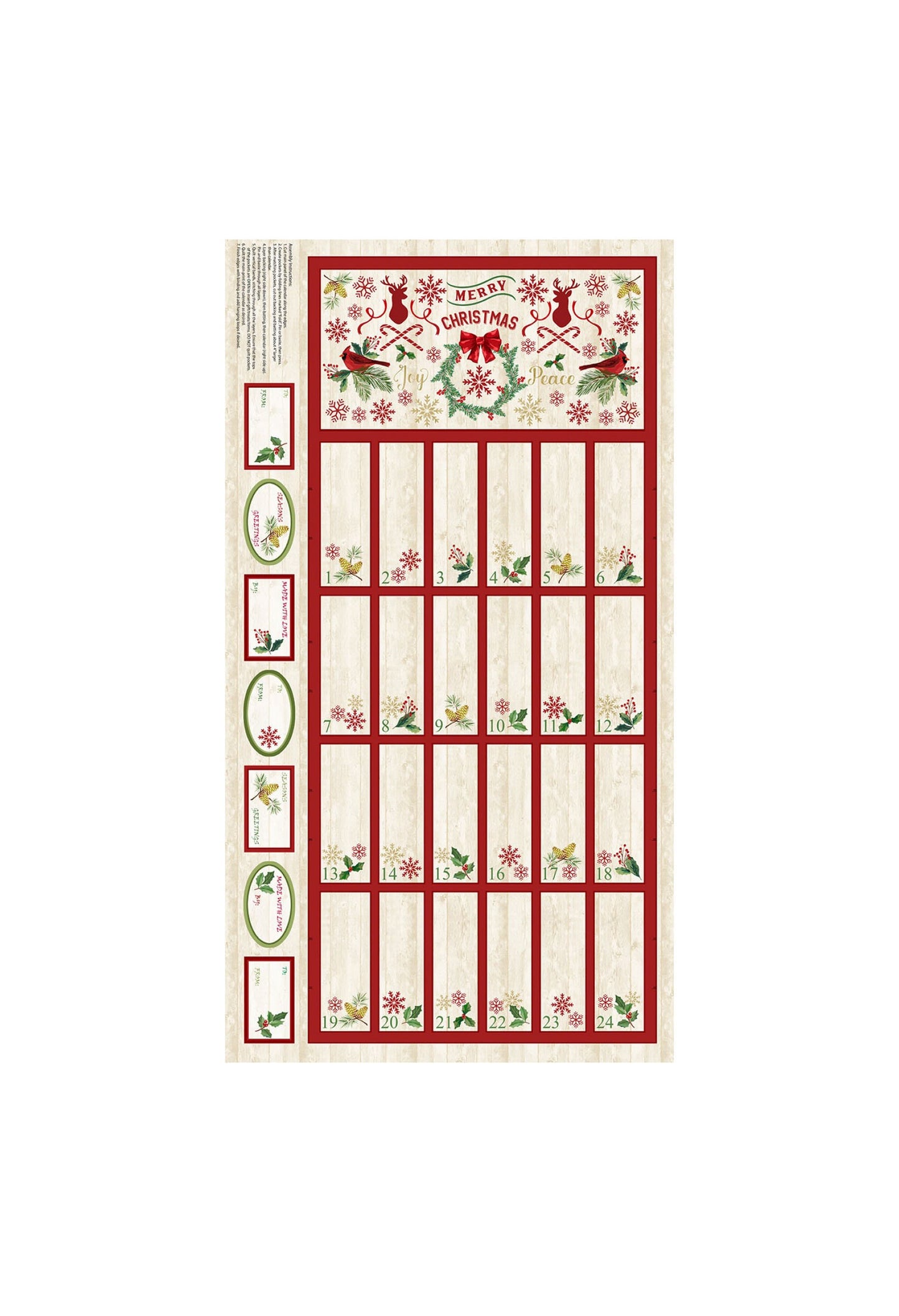 Merry Christmas fabric advent calendar panel, reusable advent calendar The Quilt Sanctuary