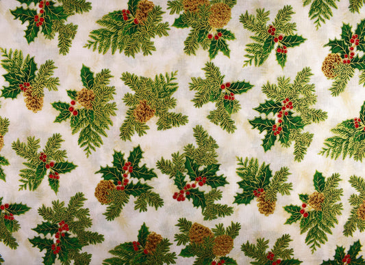 Cream Holly Christmas fabric - Holiday Flourish by Robert Kaufman - Price by the Half Metre The Quilt Sanctuary