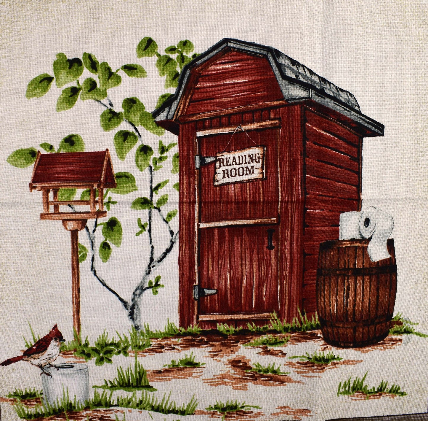 Outside Toilet fabric panel, Quilting panel, Natures calling, Northcott Fabrics The Quilt Sanctuary