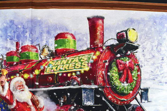 Santa Train fabric panel, cotton Quilting panel The Quilt Sanctuary