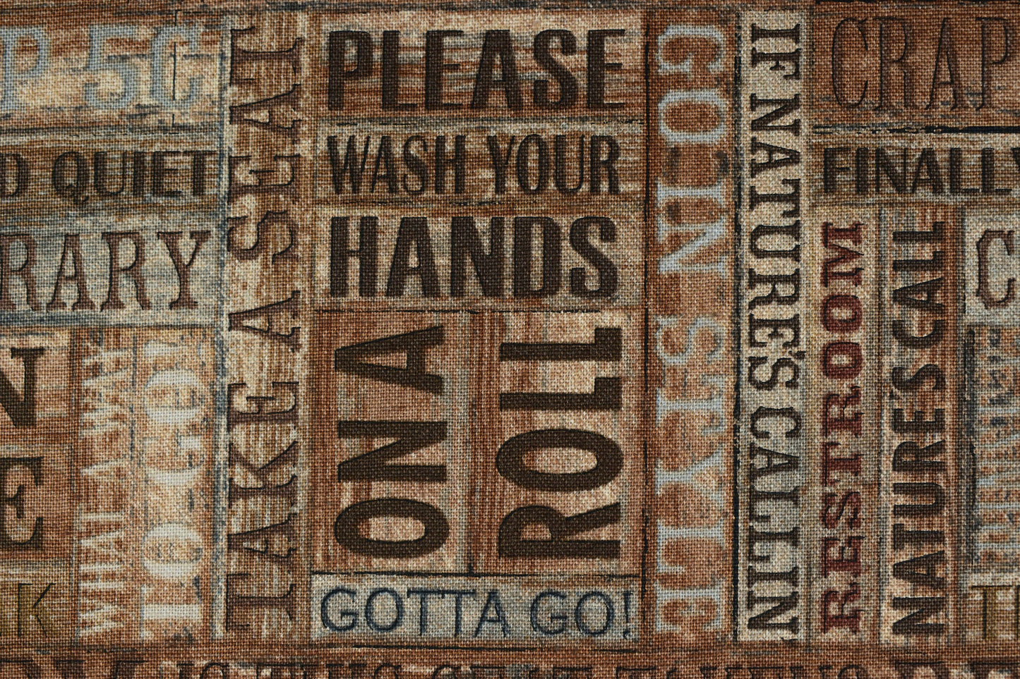 Reading Room fabric, Toilet humour fabric, Natures calling, Price by the Half Metre The Quilt Sanctuary