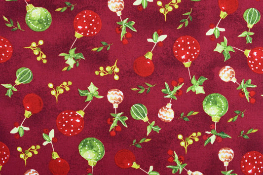 Red Christmas Bauble fabric, Christmas fabric, quilting fabric, O Christmas Tree - Price by the Half Metre The Quilt Sanctuary