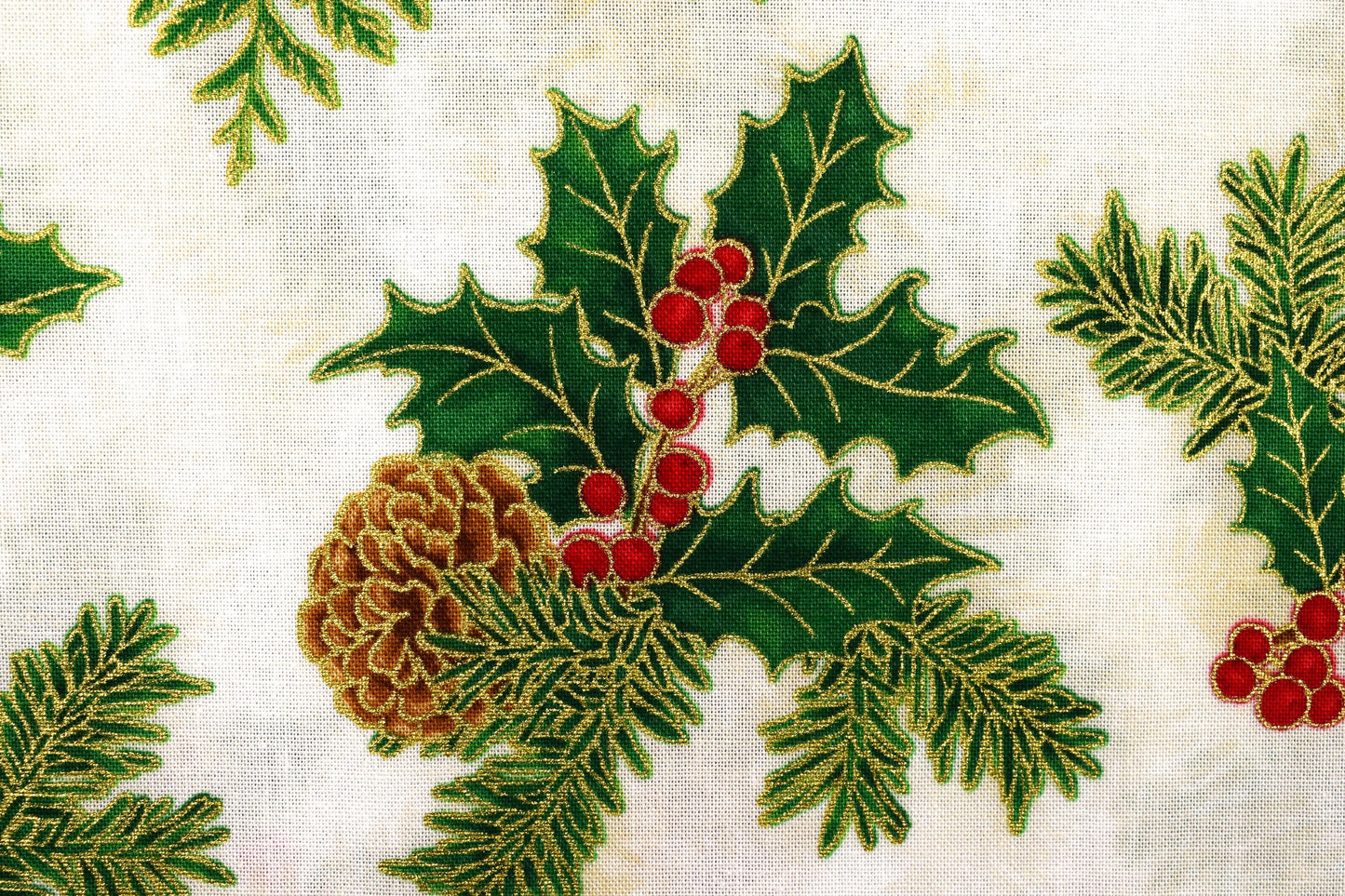 Cream Holly Christmas fabric - Holiday Flourish by Robert Kaufman - Price by the Half Metre The Quilt Sanctuary
