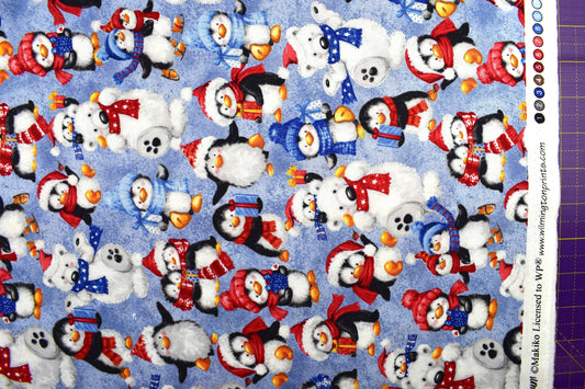 Penguin Christmas fabric, cotton quilting fabric, snow what fun - Price by the Half Metre The Quilt Sanctuary