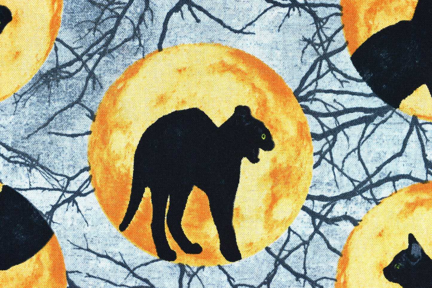 Cat and moon fabric, Halloween fabric, Gothic horror fabric, Quilting fabric, cotton fabric, Black Cat Capers - Price per half Metre The Quilt Sanctuary