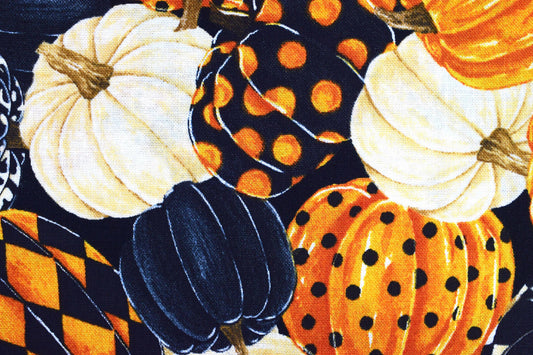 Pumpkin fabric, Harvest festival, Quilting fabric, cotton fabric, Black Cat Capers - Price per half Metre The Quilt Sanctuary