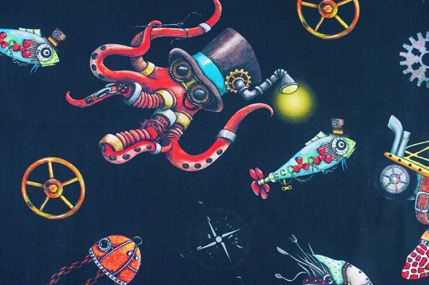 Aquatic Steampunk fabric, Quilting fabric, cotton fabric, quilting treasures, Aquatic Steampunkery, Price by the Half Metre The Quilt Sanctuary