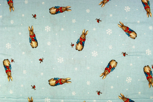 blue Peter Rabbit in the snow quilting fabric, Peter Rabbit, Beatrix Potter - Price by the Half Metre The Quilt Sanctuary