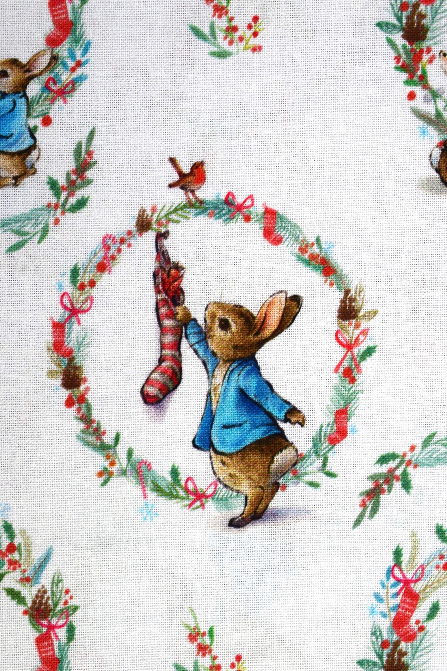 Traditional Wreath Christmas quilting fabric, Peter Rabbit, Beatrix Potter - Price by the Half Metre The Quilt Sanctuary