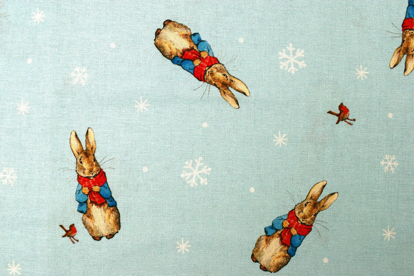 blue Peter Rabbit in the snow quilting fabric, Peter Rabbit, Beatrix Potter - Price by the Half Metre The Quilt Sanctuary