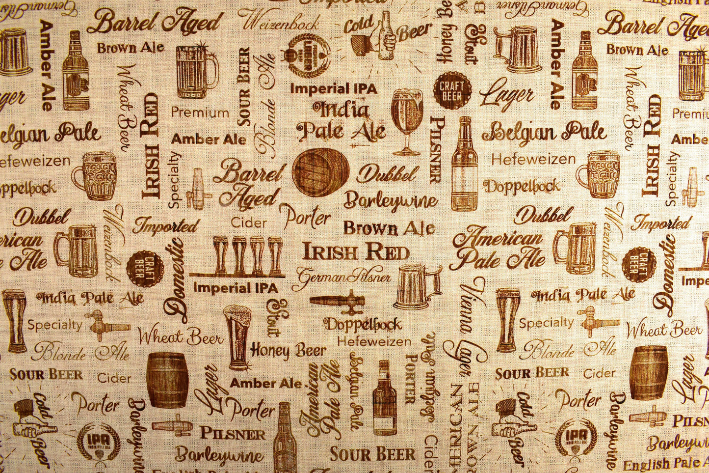 Beer fabric, Types of Beer, Quilting fabric, cotton fabric, quilting treasures, On Tap - Price by the Half Metre The Quilt Sanctuary