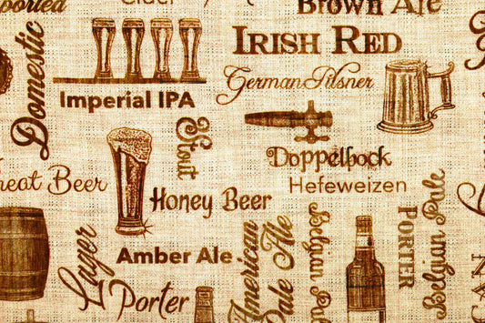 Beer fabric, Types of Beer, Quilting fabric, cotton fabric, quilting treasures, On Tap - Price by the Half Metre The Quilt Sanctuary