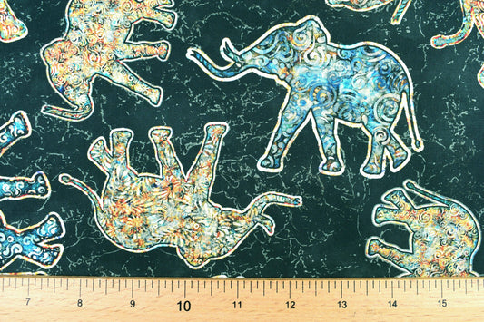 Elephant fabric, boho Quilting fabric, cotton fabric, quilting treasures, Savannah, Price by the Half Metre The Quilt Sanctuary