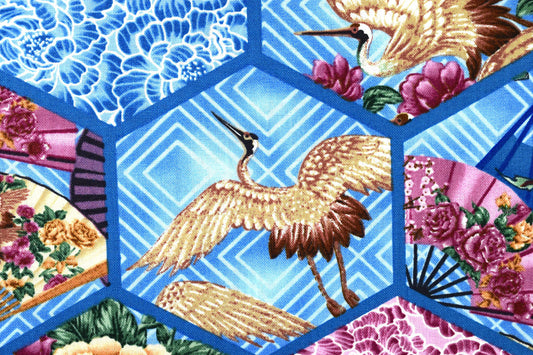 Blue Japanese patchwork fabric, oriental cotton quilting fabric, Quilting fabric - Price by the Half Metre The Quilt Sanctuary