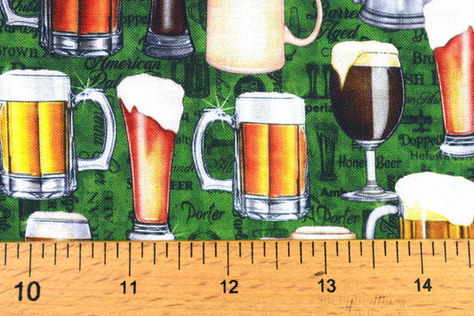 Beer mug fabric, glass of beer, Quilting fabric, cotton fabric, quilting treasures, On Tap - Price by the Half Metre The Quilt Sanctuary
