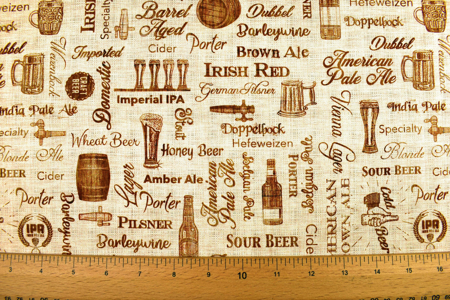 Beer fabric, Types of Beer, Quilting fabric, cotton fabric, quilting treasures, On Tap - Price by the Half Metre The Quilt Sanctuary