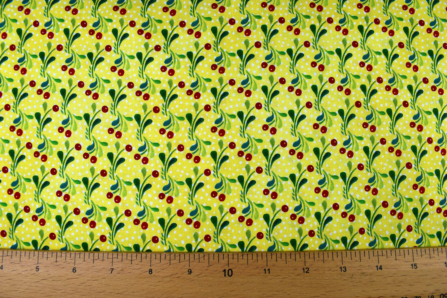 Yellow Holly fabric, Christmas berries, holiday quilting fabric, Price by the Half Metre The Quilt Sanctuary