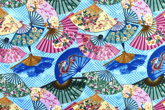 Blue Decorative fan Quilting fabric, cotton fabric - Price by the Half Metre The Quilt Sanctuary