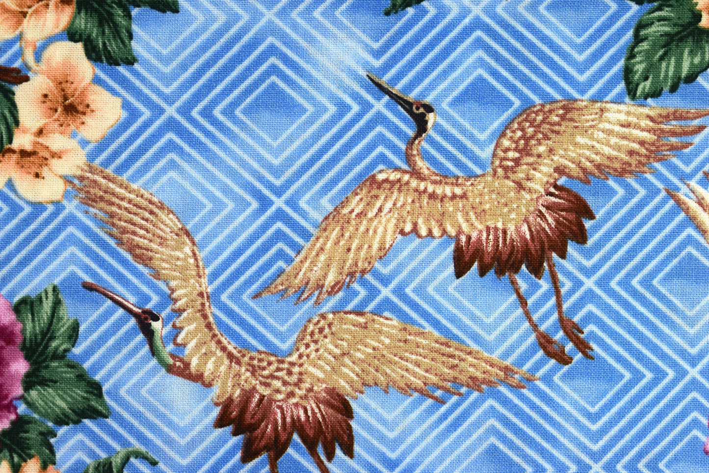 Blue Japanese crane fabric, oriental cotton quilting fabric, Quilting fabric - Price by the Half Metre The Quilt Sanctuary