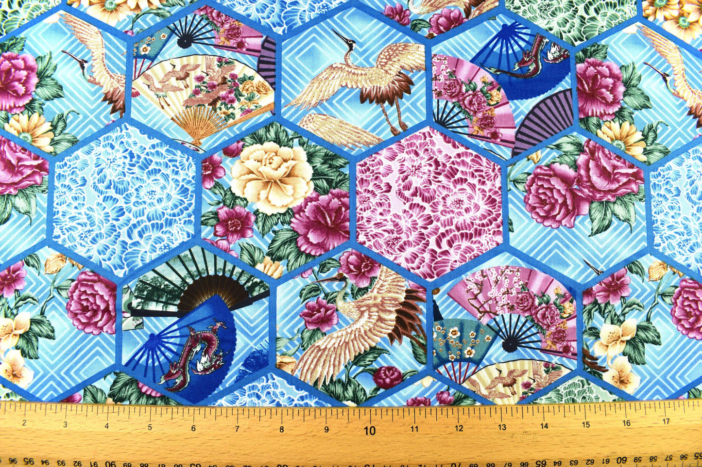 Blue Japanese patchwork fabric, oriental cotton quilting fabric, Quilting fabric - Price by the Half Metre The Quilt Sanctuary
