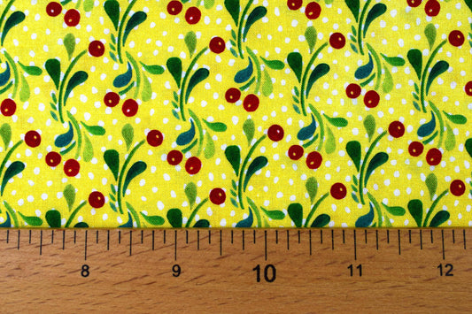 Yellow Holly fabric, Christmas berries, holiday quilting fabric, Price by the Half Metre The Quilt Sanctuary