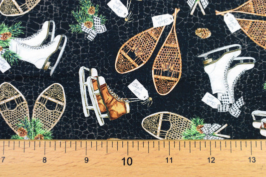 Ice Skating Fabric, Traditional Christmas fabric, quilting fabric, Alpine Winter, Price by the Half Metre The Quilt Sanctuary