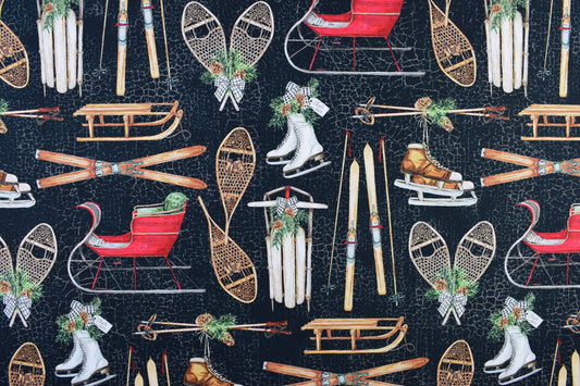 Winter Sport Fabric, Traditional Christmas fabric, quilting fabric, Alpine Winter, Price by the Half Metre The Quilt Sanctuary