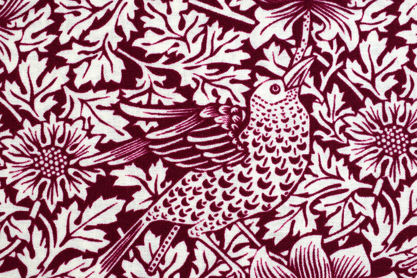 William Morris bird and Anemone fabric, burgundy Quilting fabric, cotton fabric - Price by the Half Metre The Quilt Sanctuary