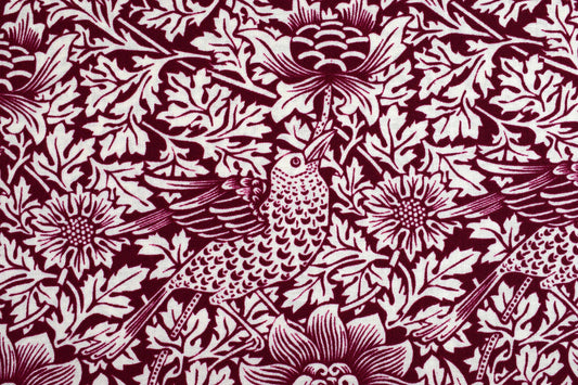 William Morris bird and Anemone fabric, burgundy Quilting fabric, cotton fabric - Price by the Half Metre The Quilt Sanctuary